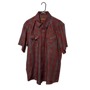 Dixxon Shirt Mens Large Red Blue Oatman Lasso Bamboo Pearl Snap Short Sleeve